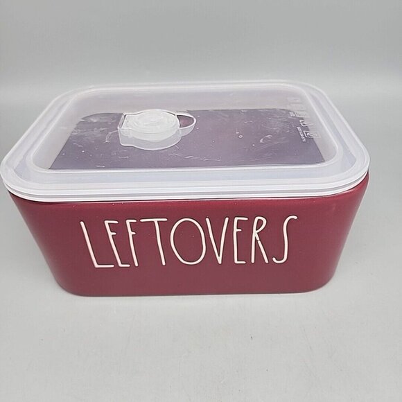 Rae Dunn Thanksgiving Red LEFTOVERS Ceramic Food Storage Container Vented Lid - Picture 1 of 7